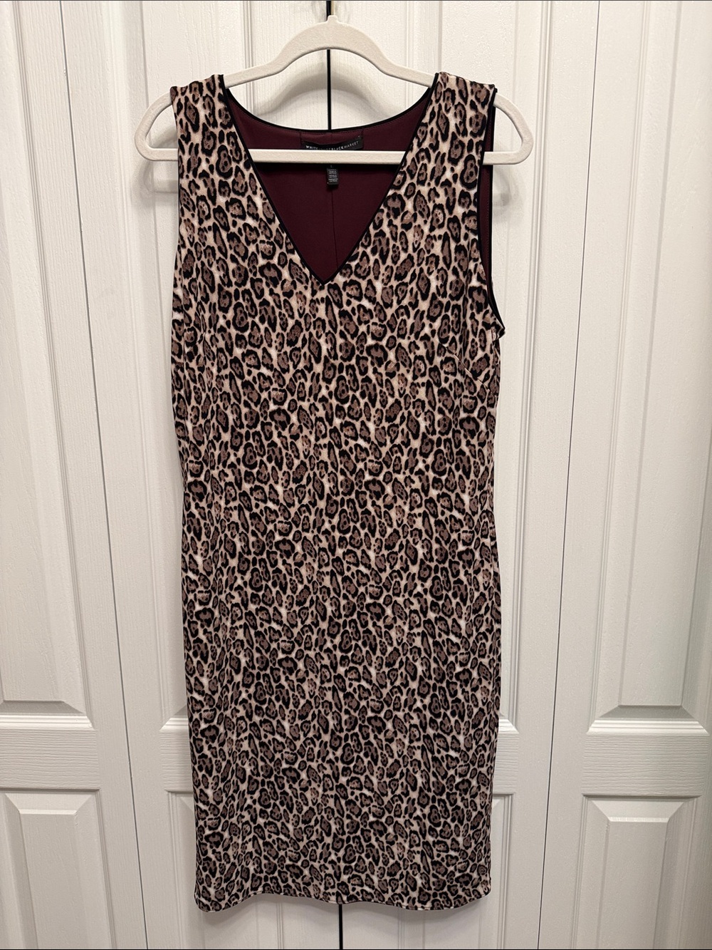 White House Black Market Leopard Print V-Neck Dress in Brown Taupe Black Size L